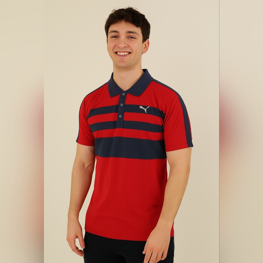 Puma Men's Red and Blue Polo Shirt